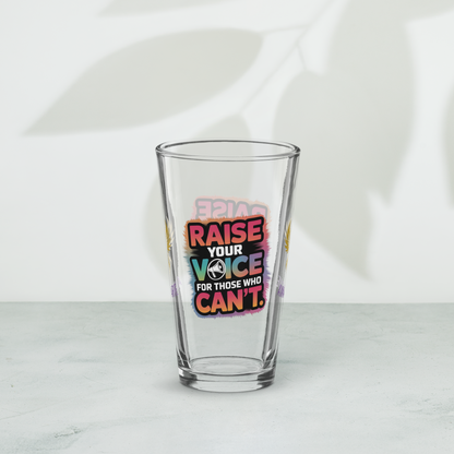 Raise Your Voice for Those Who Can't pint glass, survivor support awareness glass, empowerment message