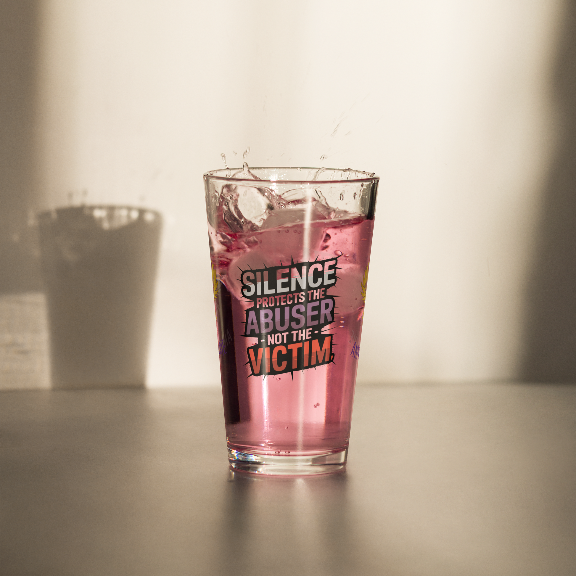 Silence Protects the Abuser Not the Victim pint glass, speak out awareness design, survivor empowerment glass