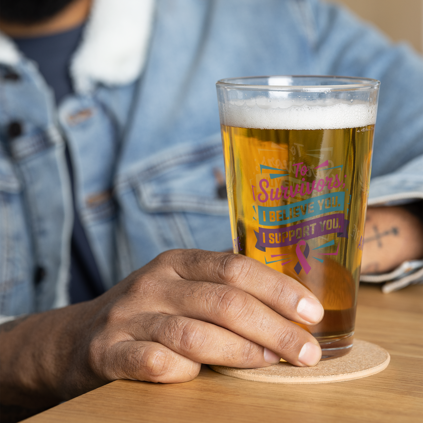 To Survivors I Believe You I Support You pint glass, survivor advocacy awareness drinkware gift