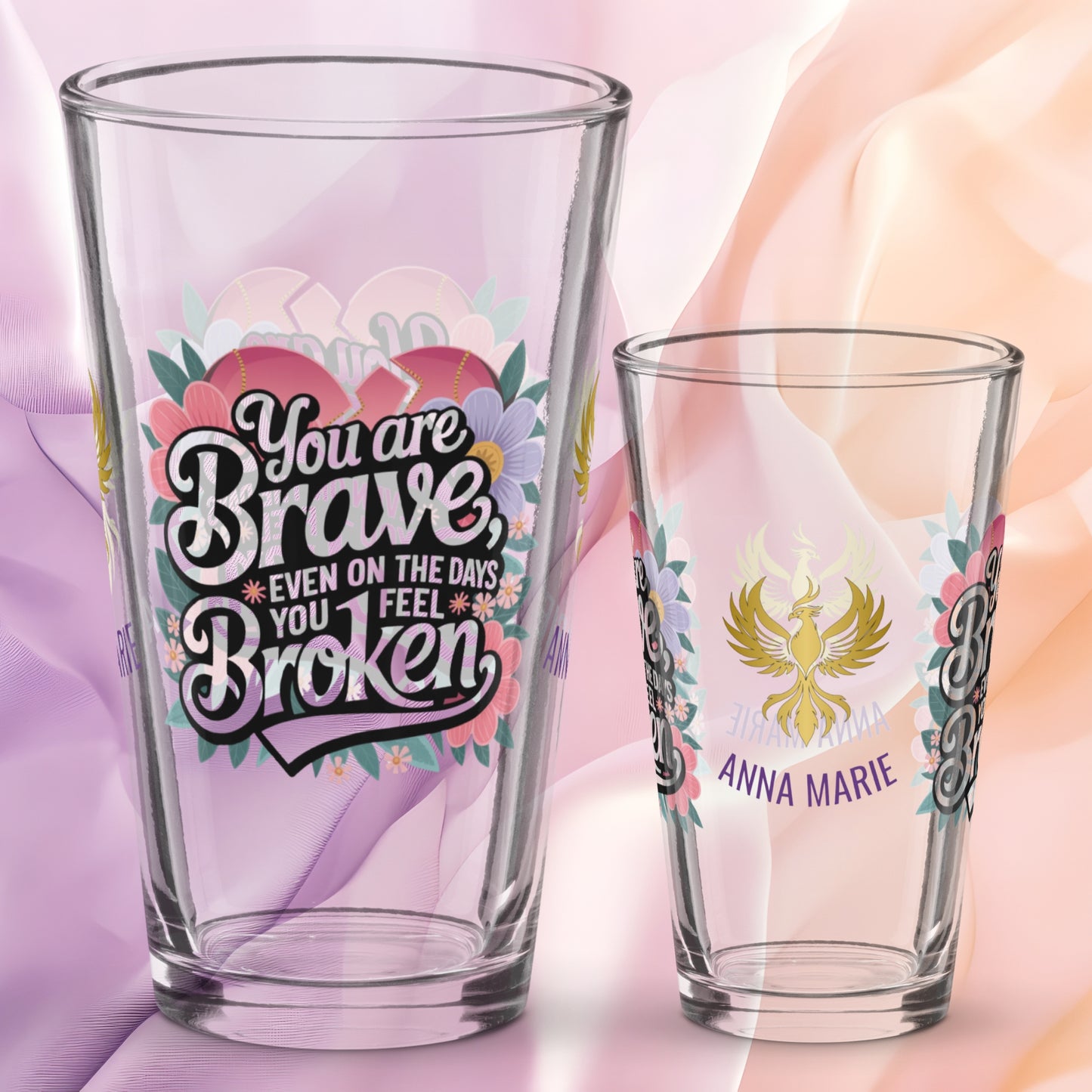 You Are Brave Even on the Days You Feel Broken pint glass, empowering survivor gift, trauma awareness