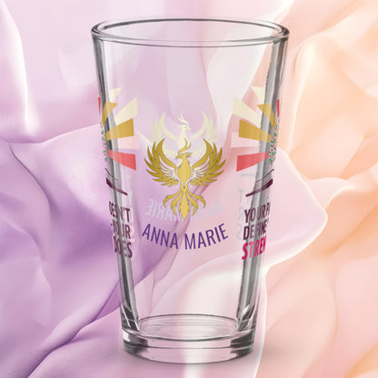 Your Past Doesn’t Define You Your Strength Does pint glass, trauma recovery quote, empowerment drinkware