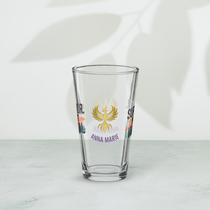Survivor Not Victim pint glass, empowering quote design, trauma recovery awareness gift