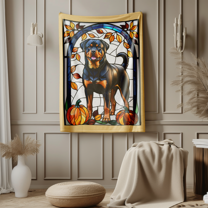 Rottweiler stained glass plush blanket in velveteen fabric, perfect cozy gift for Rottie owners