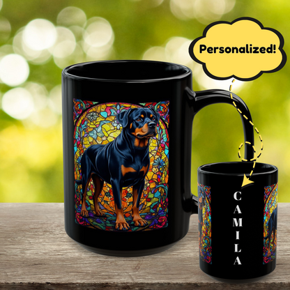 Rottweiler (Black & Rust) Personalized Mug, Pet Lover Mug, Dog Coffee Mug, Custom Name Mug, Dog Lover Gift, Dog-Themed Mug, Rottie Mug