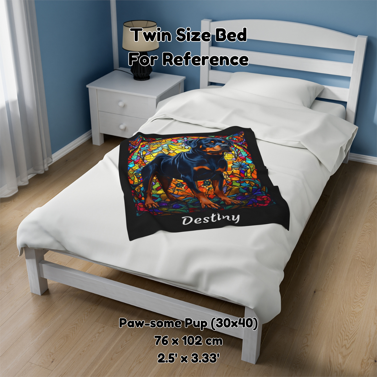 Rottweiler (Black & Rust) Velveteen Plush Stained Glass Dog Blanket, Pet Lover Gift