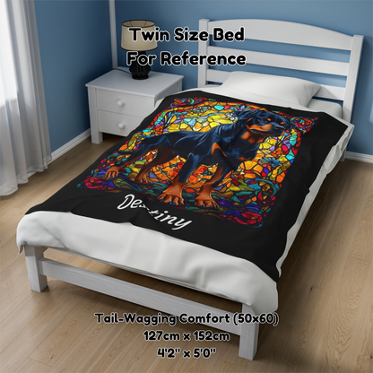 Rottweiler (Black & Rust) Velveteen Plush Stained Glass Dog Blanket, Pet Lover Gift