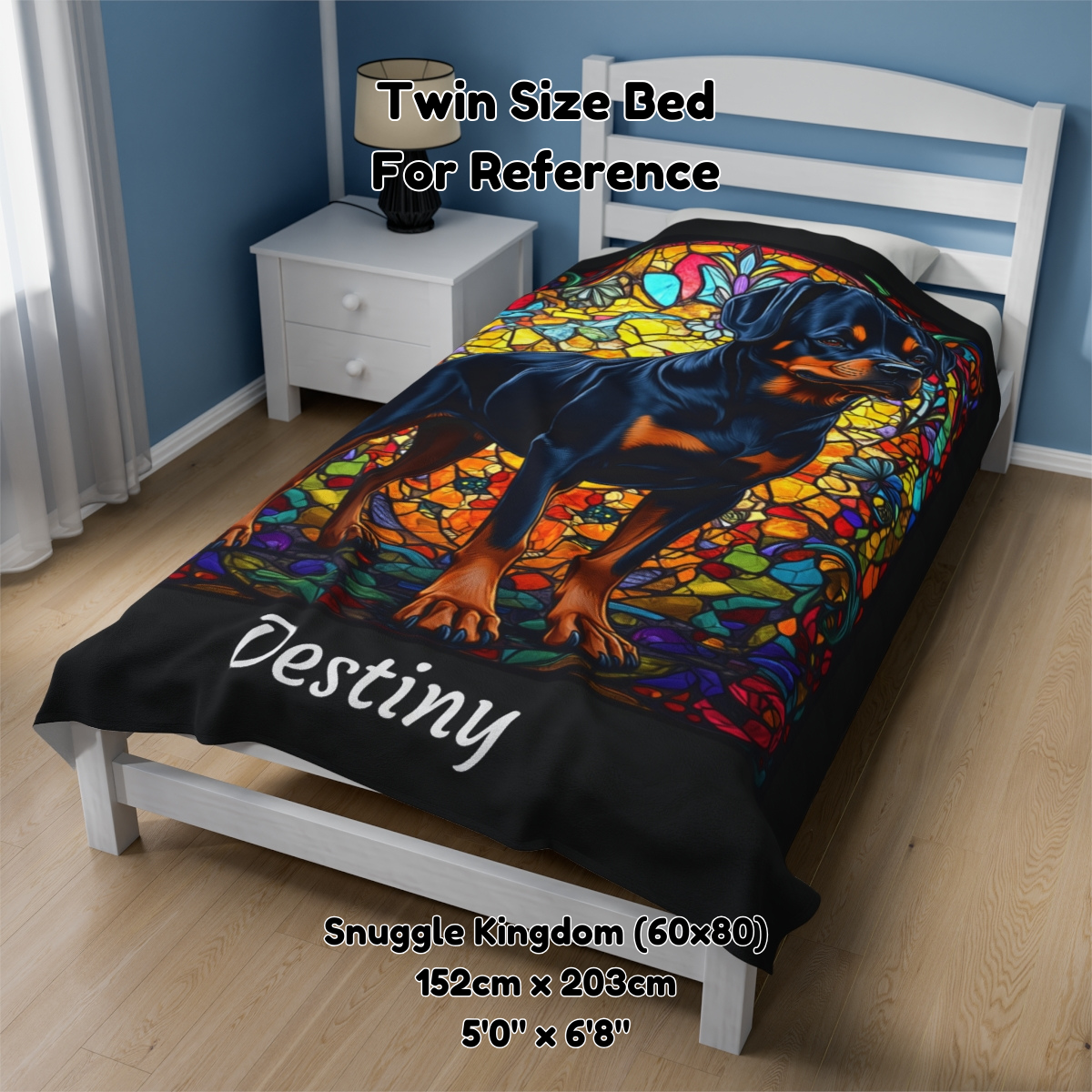 Rottweiler (Black & Rust) Velveteen Plush Stained Glass Dog Blanket, Pet Lover Gift