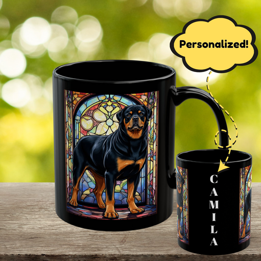 Black and tan Rottweiler personalized name pet mug