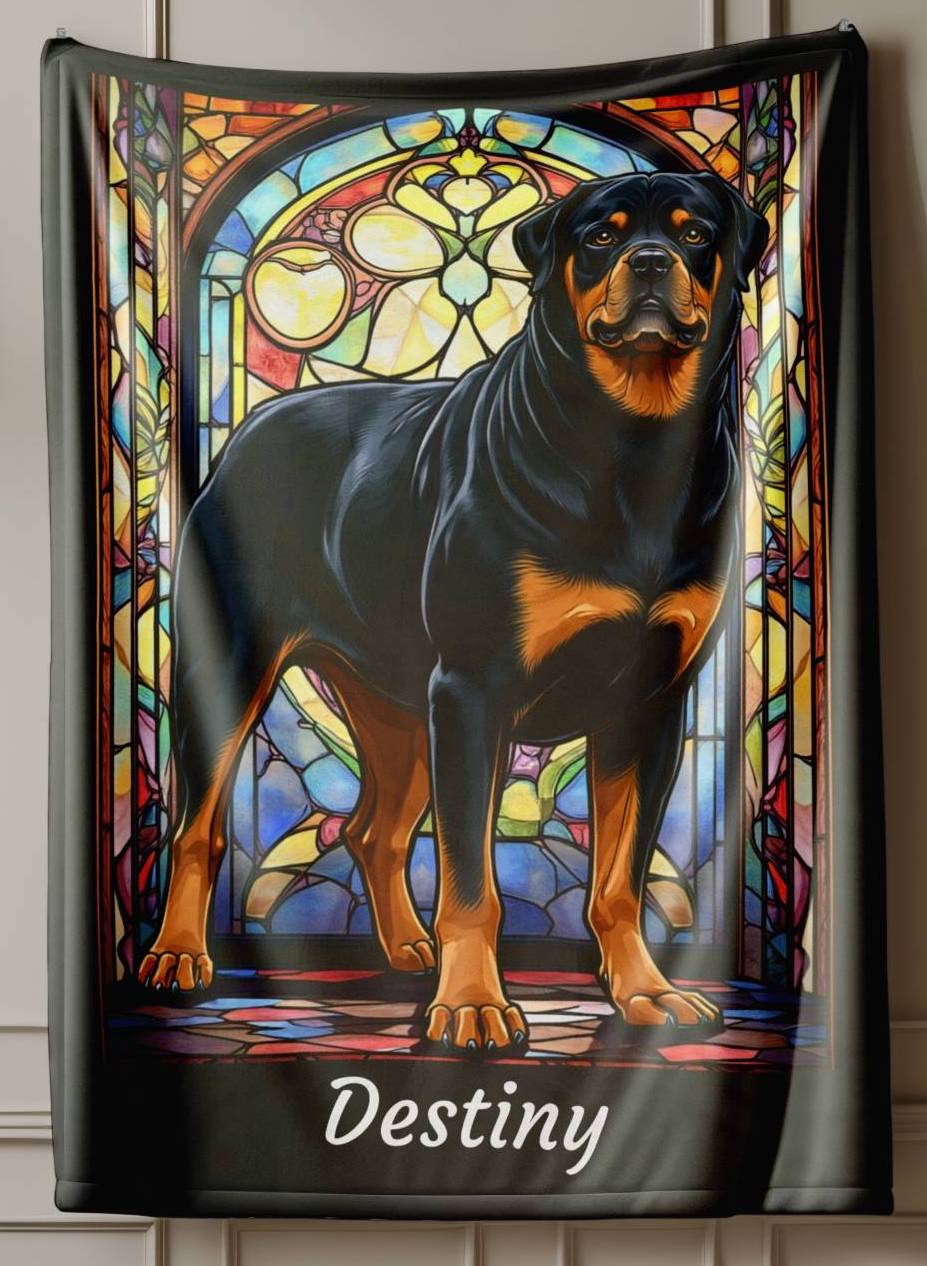 Rottweiler (Black & Tan) Personalized Velveteen Plush Blanket, Pet Lover Gift, Rottie Pet Blanket, Dog Lover Gift, Rottweiler Print Blanket