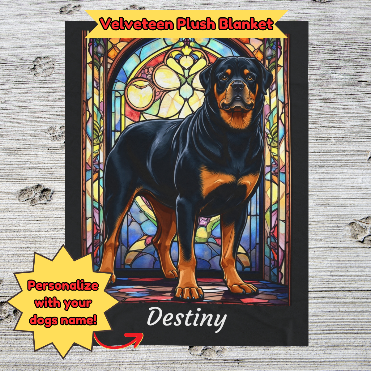 Rottweiler (Black & Tan) Personalized Velveteen Plush Blanket, Pet Lover Gift, Rottie Pet Blanket, Dog Lover Gift, Rottweiler Print Blanket