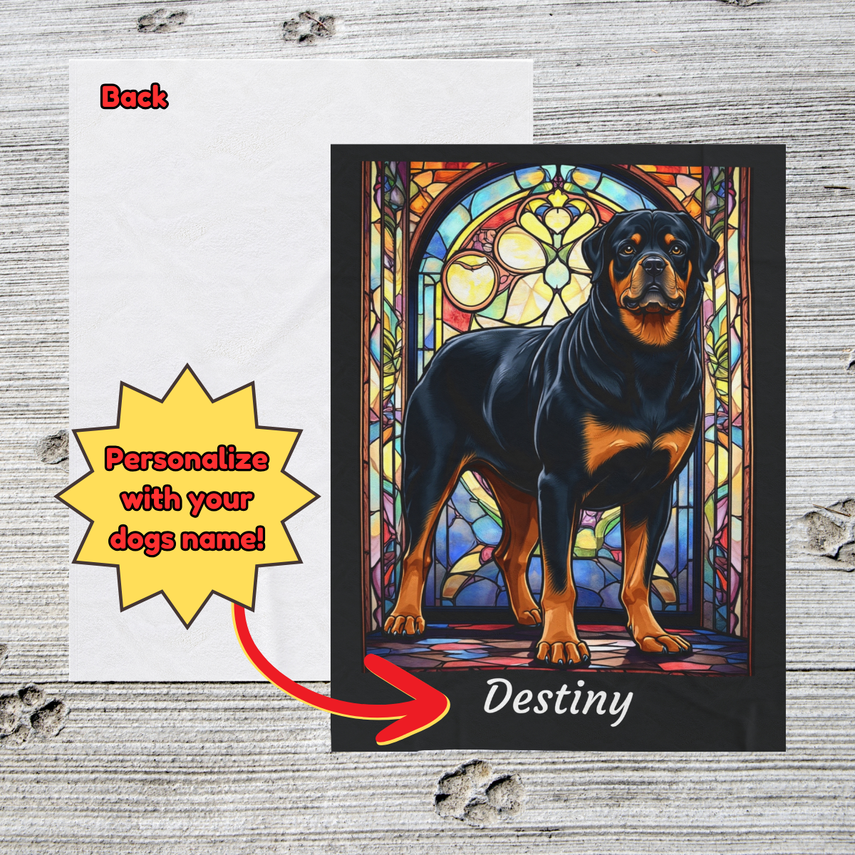 Rottweiler (Black & Tan) Personalized Velveteen Plush Blanket, Pet Lover Gift, Rottie Pet Blanket, Dog Lover Gift, Rottweiler Print Blanket