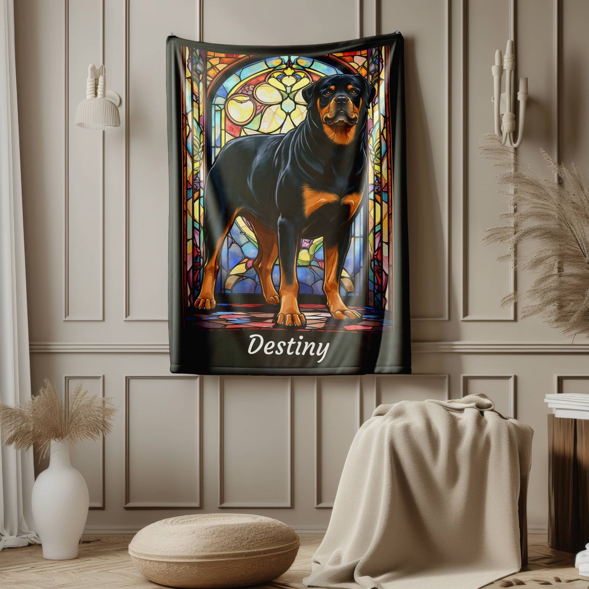 Rottweiler (Black & Tan) Personalized Velveteen Plush Blanket, Pet Lover Gift, Rottie Pet Blanket, Dog Lover Gift, Rottweiler Print Blanket