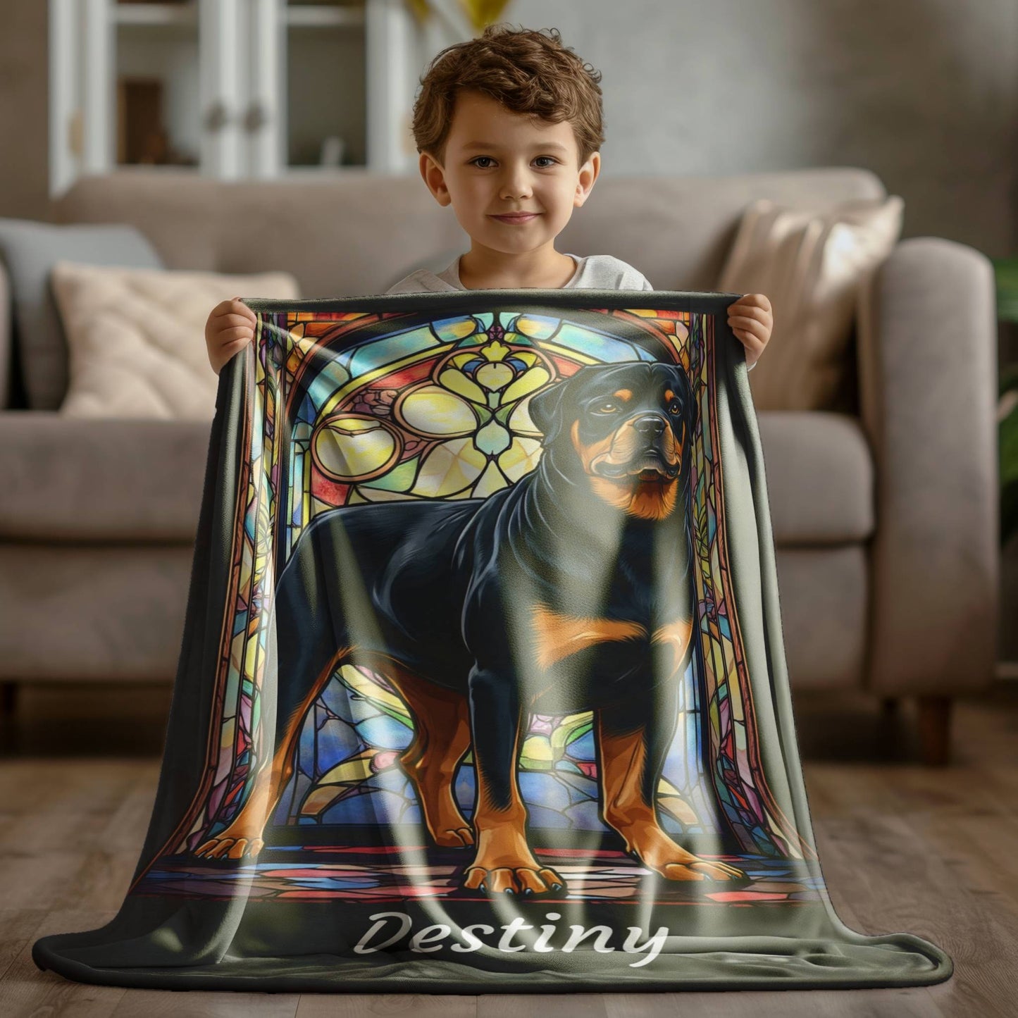 Rottweiler (Black & Tan) Personalized Velveteen Plush Blanket, Pet Lover Gift, Rottie Pet Blanket, Dog Lover Gift, Rottweiler Print Blanket