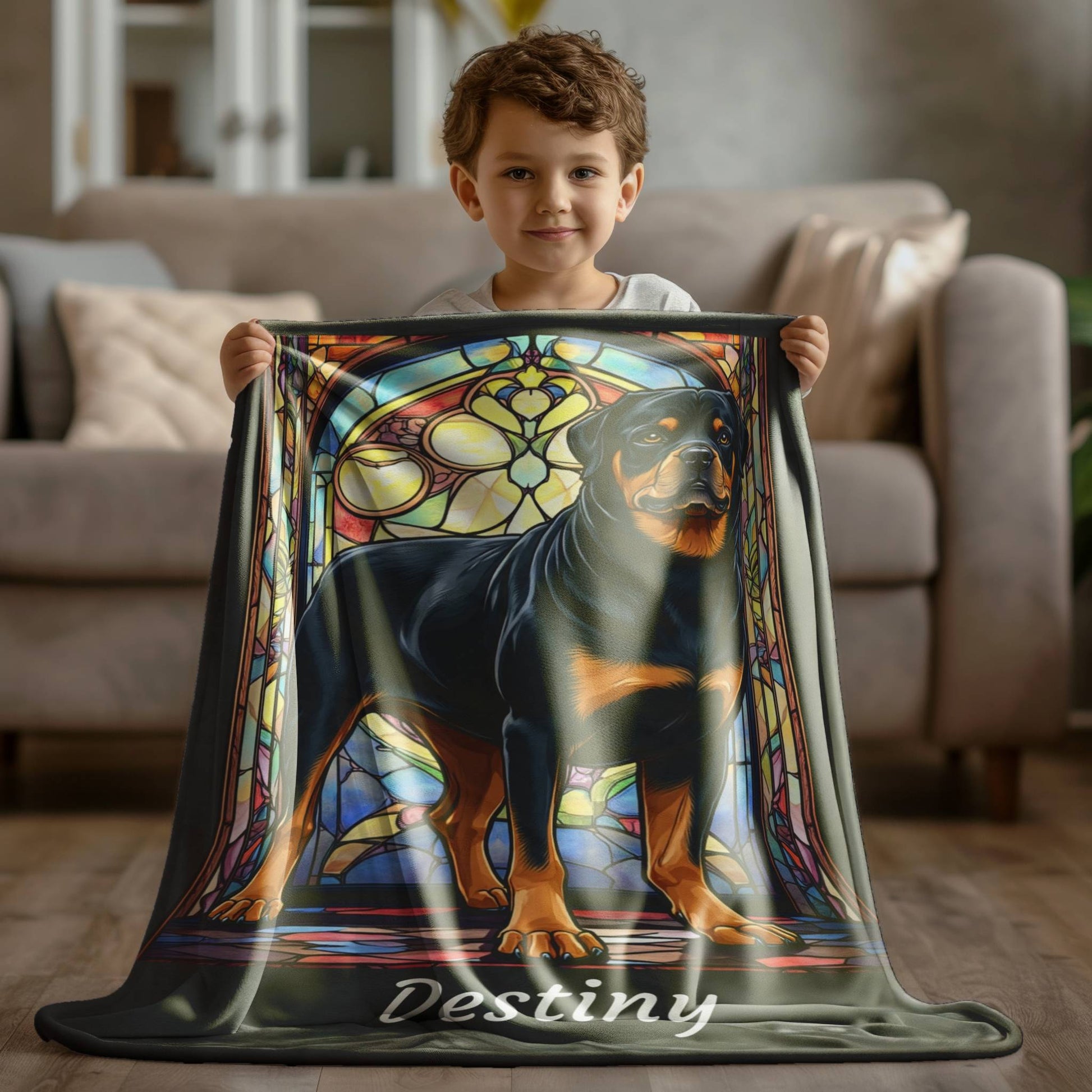 Rottweiler (Black & Tan) Personalized Velveteen Plush Blanket, Pet Lover Gift, Rottie Pet Blanket, Dog Lover Gift, Rottweiler Print Blanket