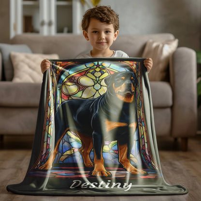 Rottweiler (Black & Tan) Personalized Velveteen Plush Blanket, Pet Lover Gift, Rottie Pet Blanket, Dog Lover Gift, Rottweiler Print Blanket