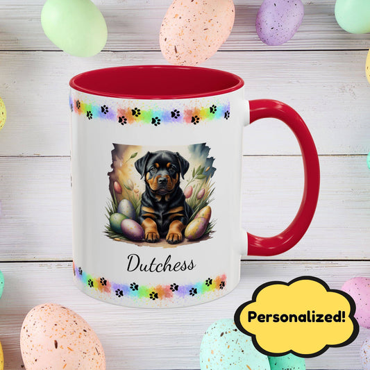 Rottweiler: Personalized Easter Puppy Coffee Mug - Adorable Dog Design, Mental Health Gift, 11oz & 15oz, 12 Color Choices, Easter Gifts & Décor