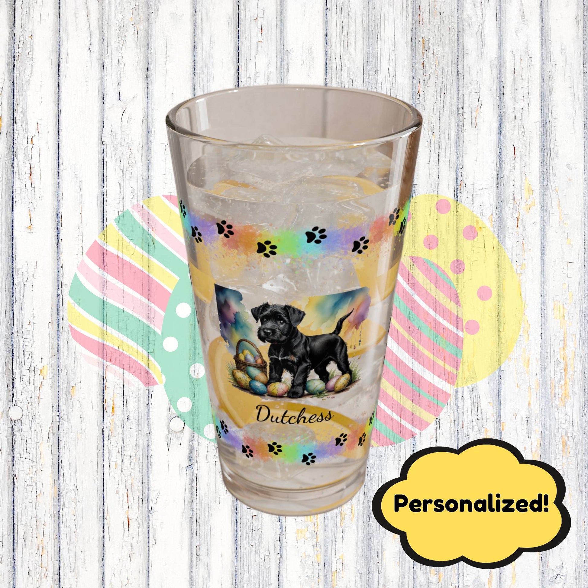 Schnauzer (Black) Personalized Easter Puppy 16oz Pint Glass - Custom Dog Design, Mental Health Gift, Easter Décor, and Festive Celebrations
