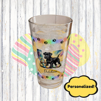 Schnauzer (Black) Personalized Easter Puppy 16oz Pint Glass - Custom Dog Design, Mental Health Gift, Easter Décor, and Festive Celebrations