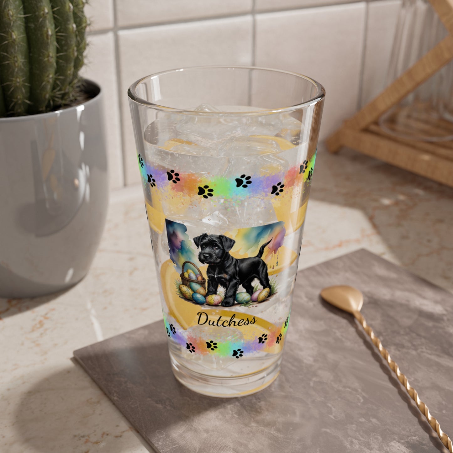 Schnauzer (Black) Personalized Easter Puppy 16oz Pint Glass - Custom Dog Design, Mental Health Gift, Easter Décor, and Festive Celebrations