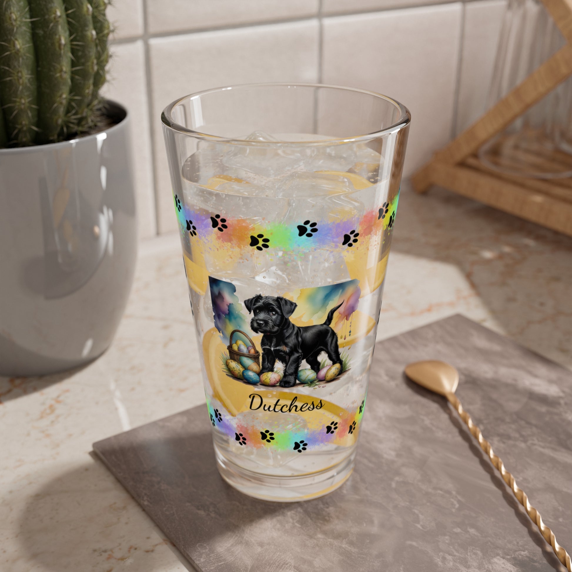 Schnauzer (Black) Personalized Easter Puppy 16oz Pint Glass - Custom Dog Design, Mental Health Gift, Easter Décor, and Festive Celebrations