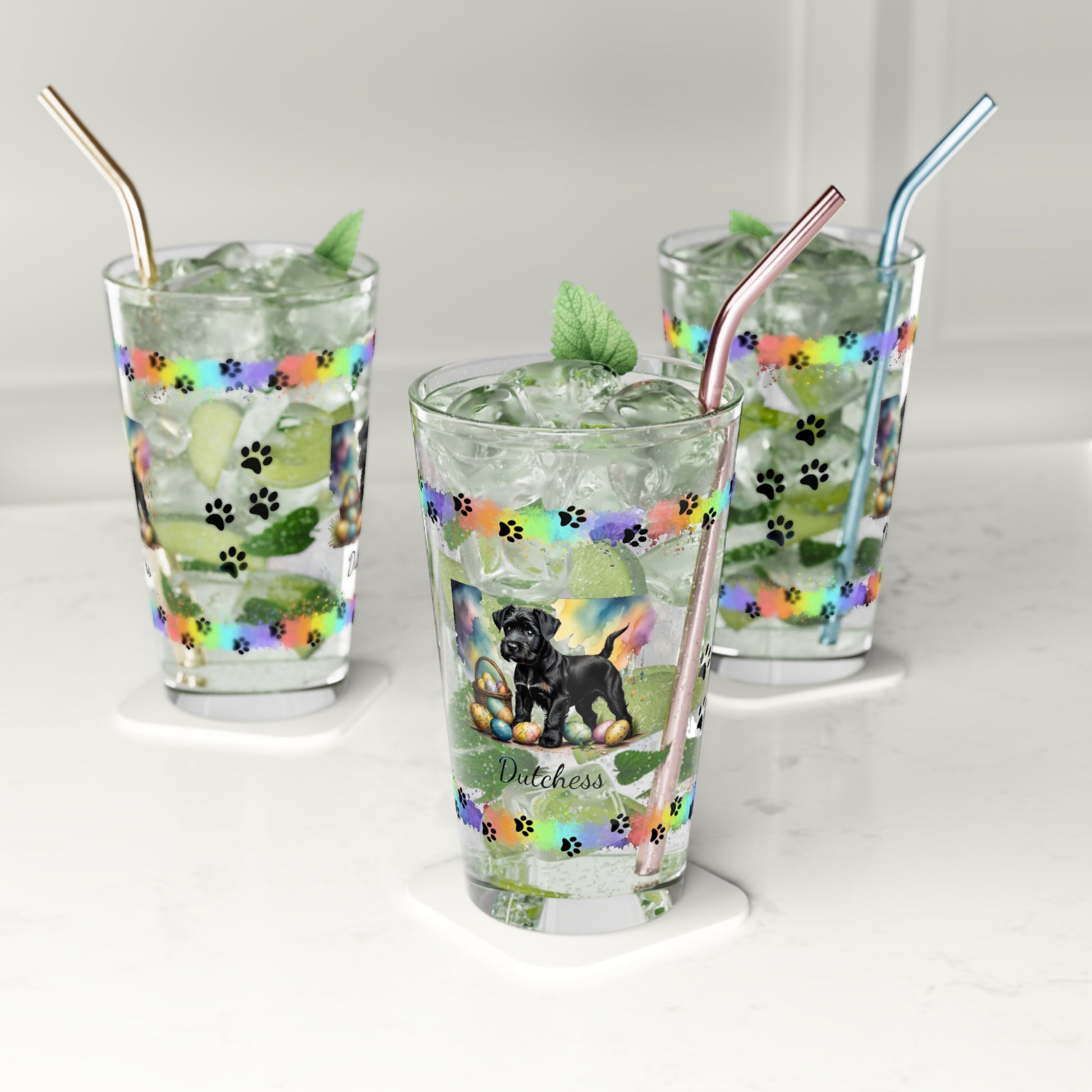 Schnauzer (Black) Personalized Easter Puppy 16oz Pint Glass - Custom Dog Design, Mental Health Gift, Easter Décor, and Festive Celebrations