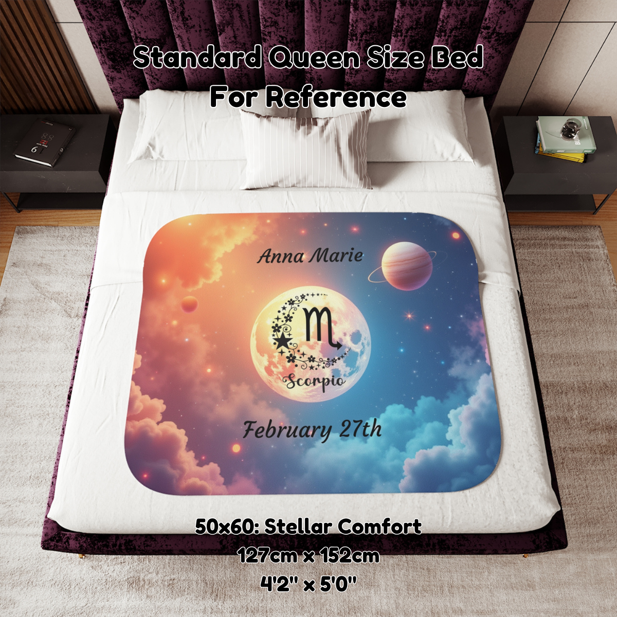 Scorpio Sherpa Blanket - Personalized Astrology Throw for Zodiac Lovers, Custom Horoscope Gift, Star Sign Cosmic Blanket, Zodiac Star Throw
