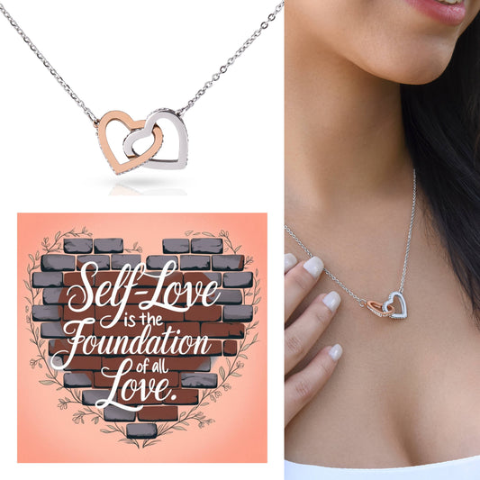Self-Love Is The Foundation Of All Love: Interlocking Hearts Necklace - Mental Health Gift, Self-Love, Anxiety, PTSD Support
