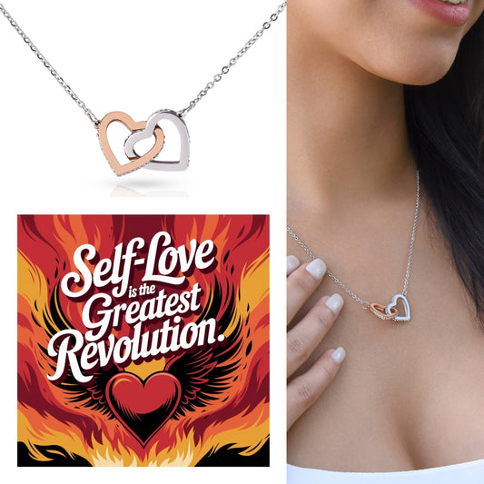 Self-Love Is The Greatest Revolution: Interlocking Hearts Necklace - Mental Health Gift, Self-Love, Anxiety, PTSD Support