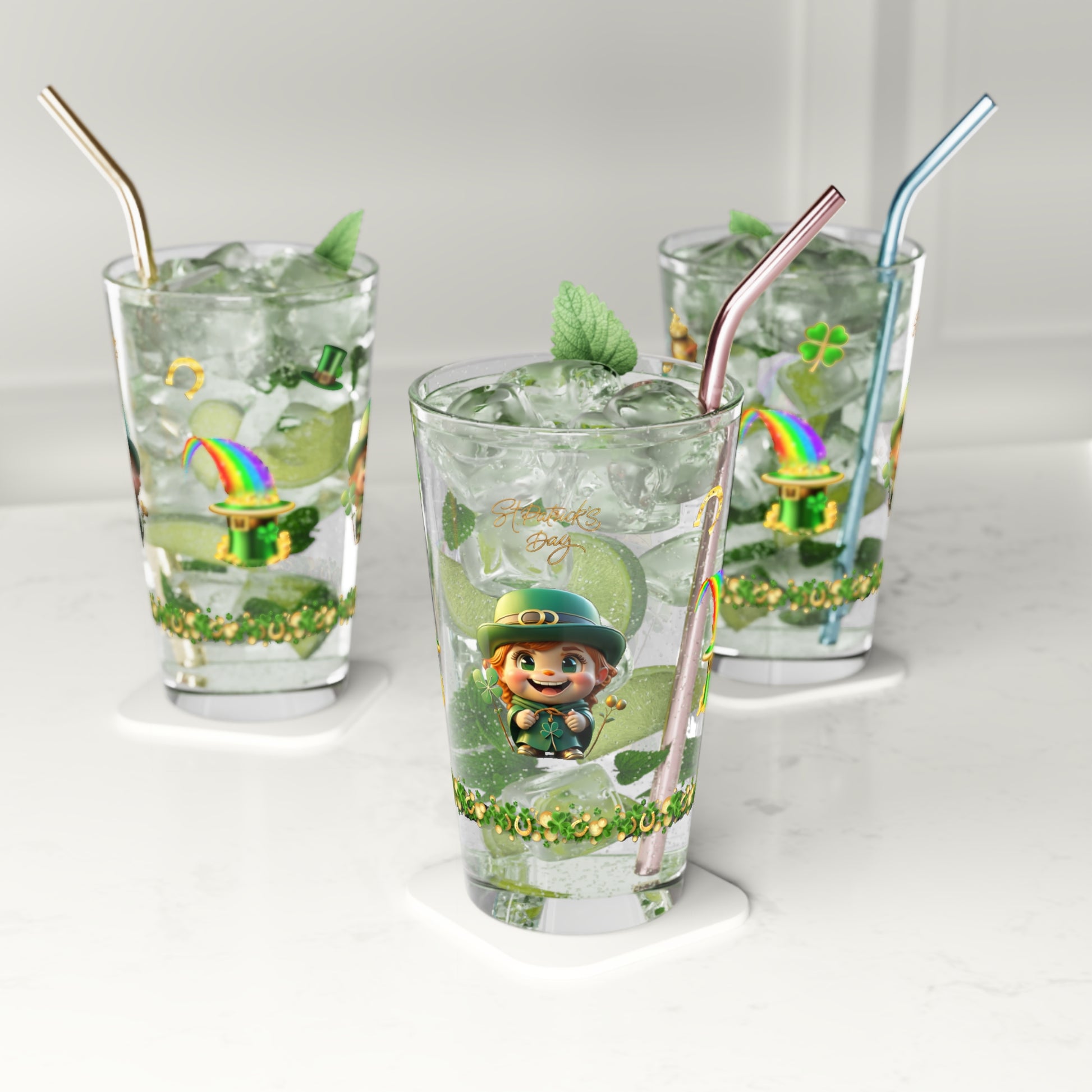 Serendipitous Leprechaun Laughter: Mindful St. Patrick's Day 16oz Pint Glasses - Festive Design for Positivity & Wellness