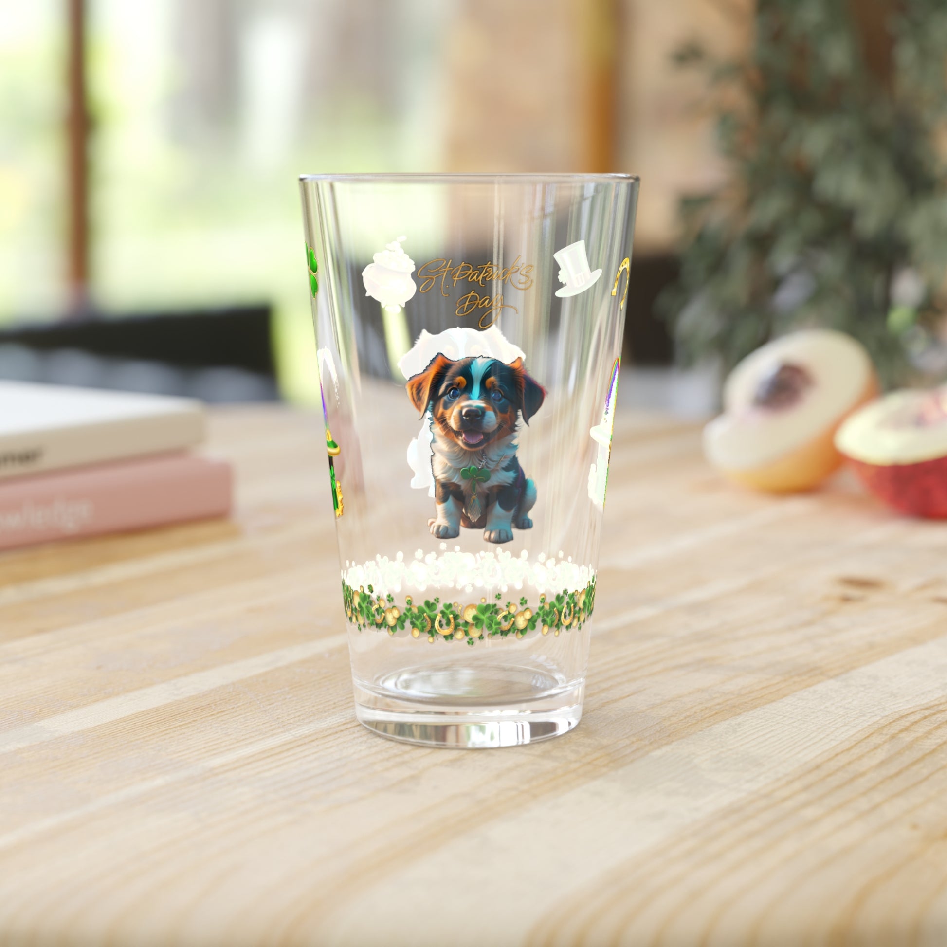 Shamrock Snuggles: Mindful St. Patrick's Day 16oz Pint Glasses - Festive Design for Positivity & Wellness