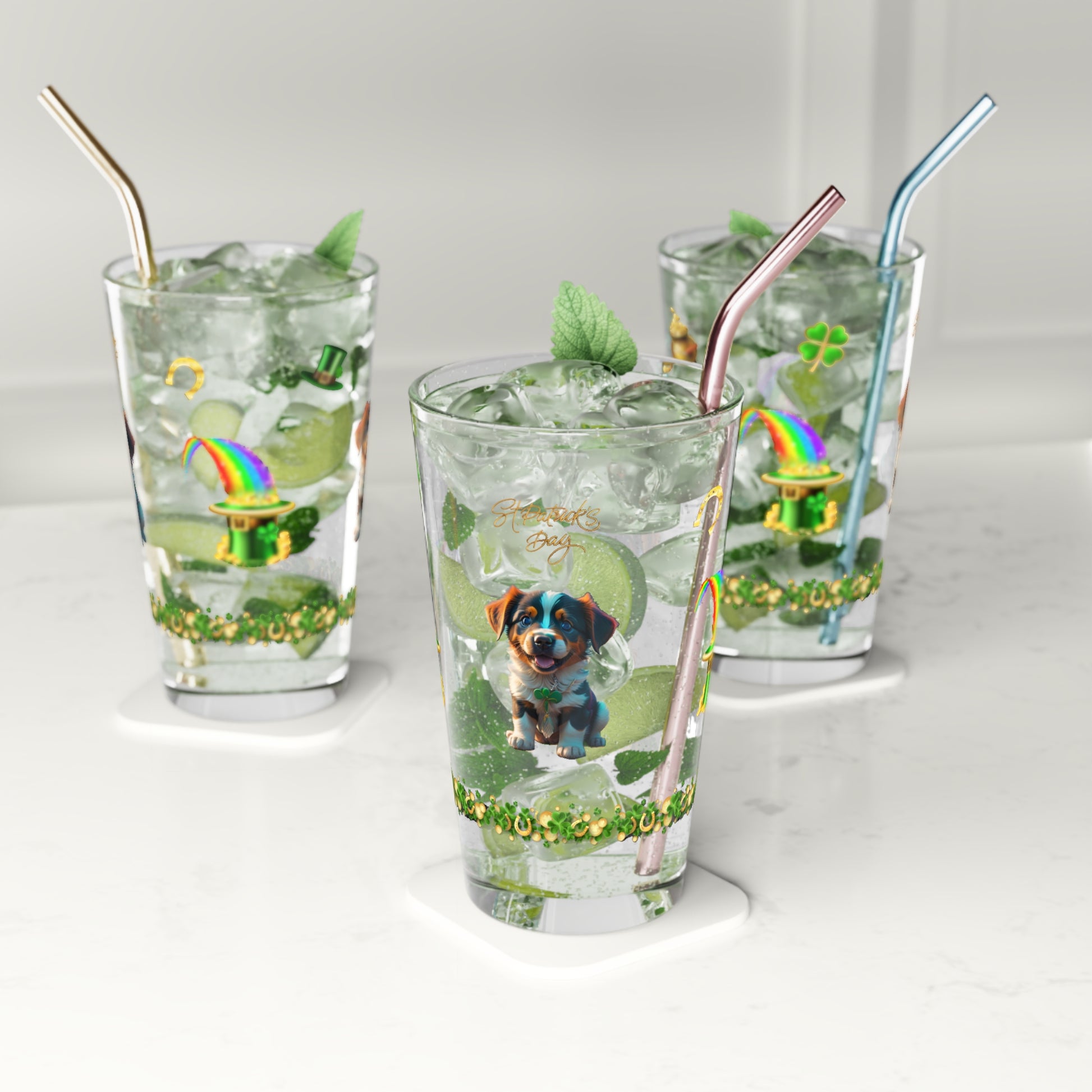 Shamrock Snuggles: Mindful St. Patrick's Day 16oz Pint Glasses - Festive Design for Positivity & Wellness