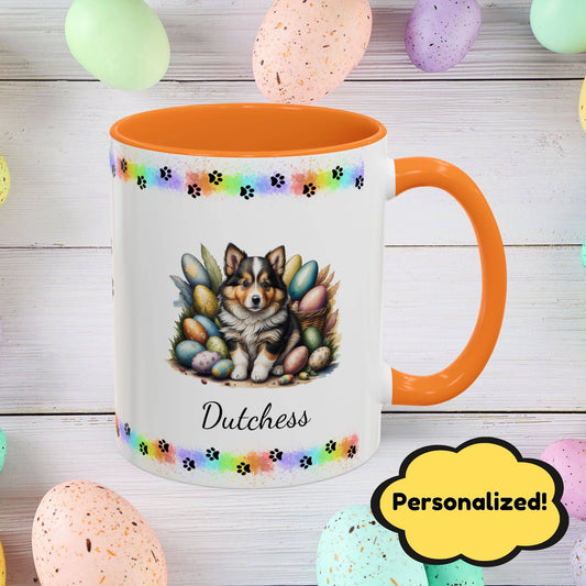 Shetland Sheepdog: Personalized Easter Puppy Coffee Mug - Adorable Dog Design, Mental Health Gift, 11oz & 15oz, 12 Color Choices, Easter Gifts & Décor