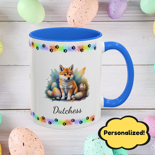 Shiba Inu: Personalized Easter Puppy Coffee Mug - Adorable Dog Design, Mental Health Gift, 11oz & 15oz, 12 Color Choices, Easter Gifts & Décor