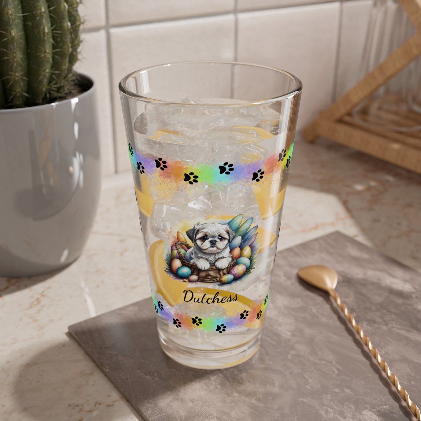 Shih Tzu (Silver & White) Personalized Easter Puppy 16oz Pint Glass - Custom Dog Design, Mental Health Gift, Easter Décor, and Festive Celebrations