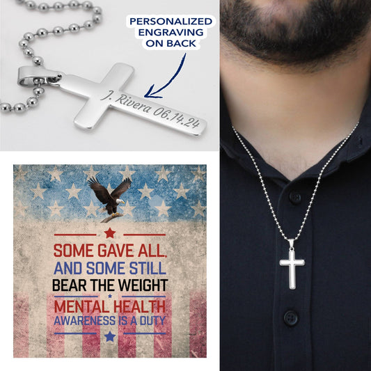 Engraved "Some Gave All" cross necklace - veteran memorial jewelry and remembrance gift for military families