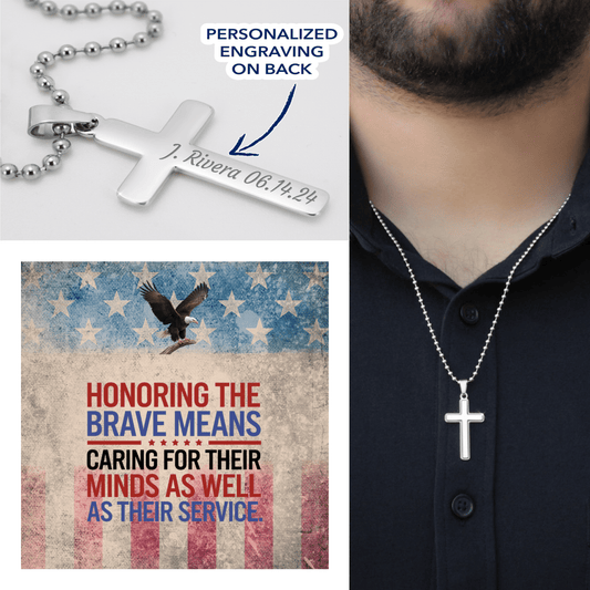 Custom cross necklace with "Honoring the Brave" - military memorial gift for veterans and their families