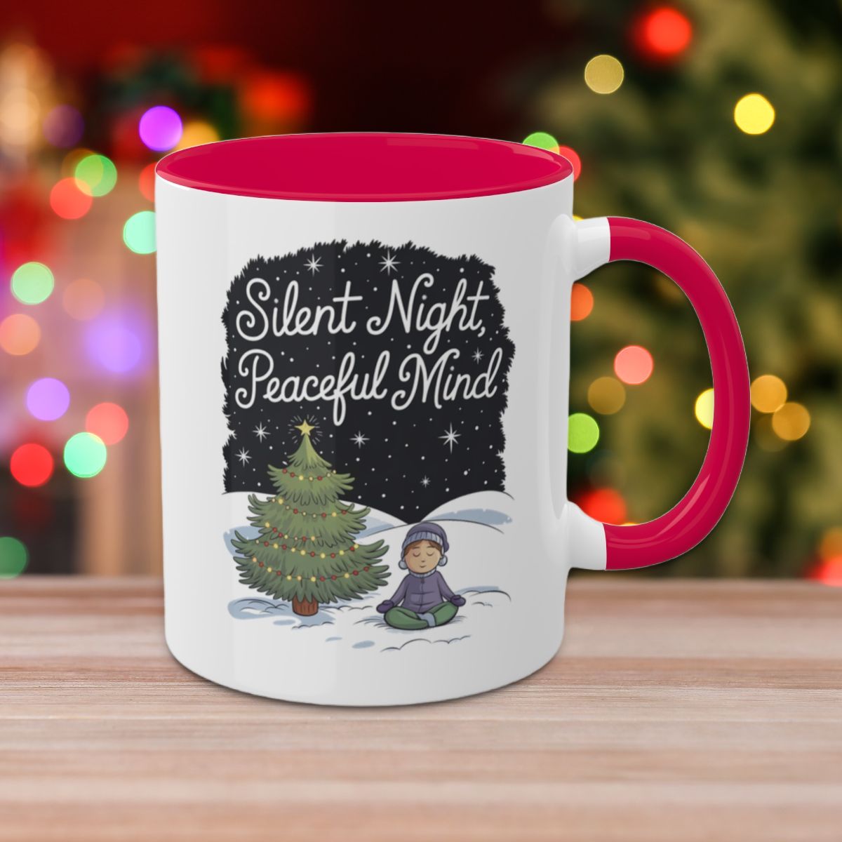 Silent Night, Peaceful Mind - Colorful Christmas Mugs, 11oz