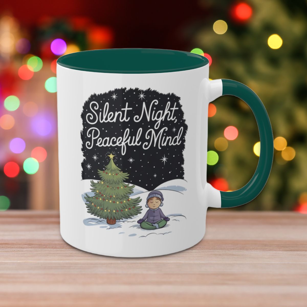Silent Night, Peaceful Mind - Colorful Christmas Mugs, 11oz