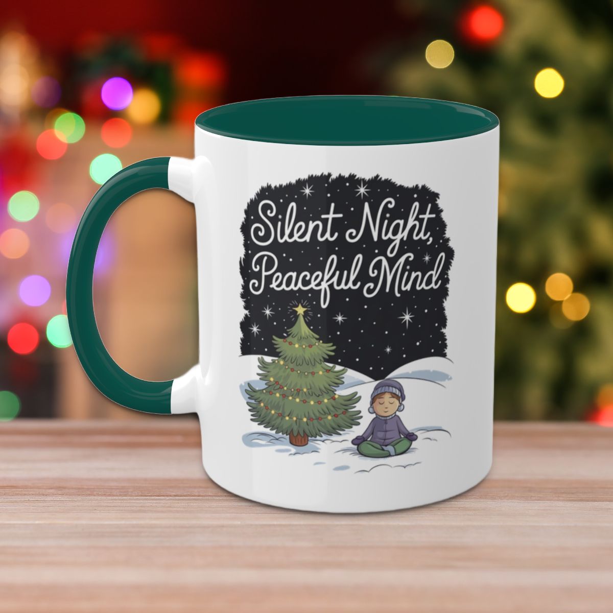 Silent Night, Peaceful Mind - Colorful Christmas Mugs, 11oz