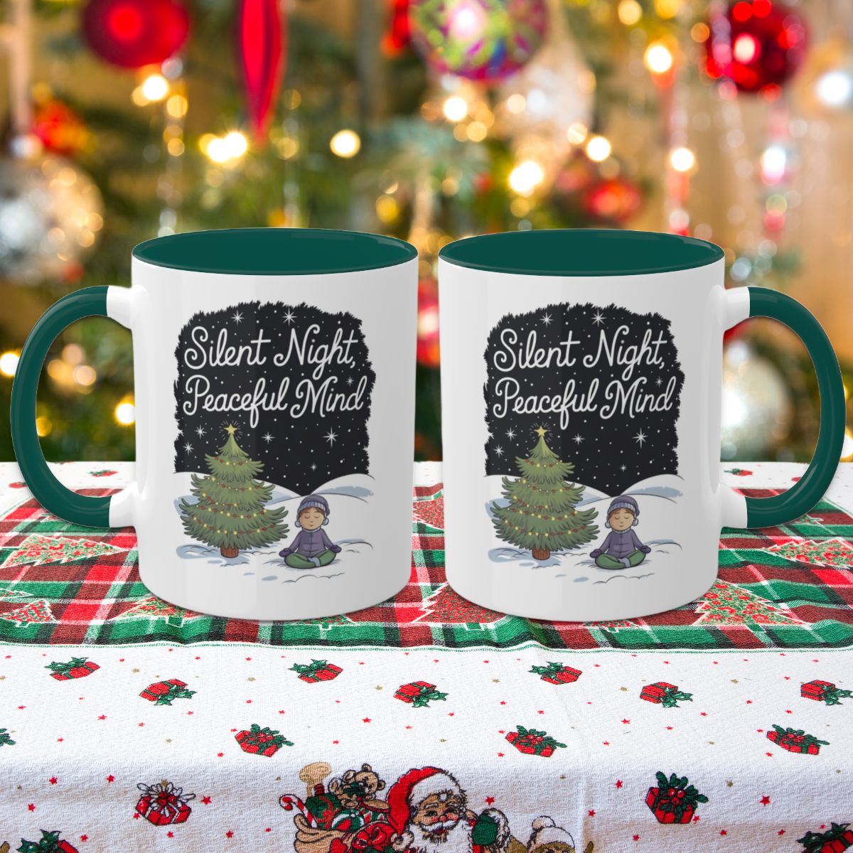Silent Night, Peaceful Mind - Colorful Christmas Mugs, 11oz