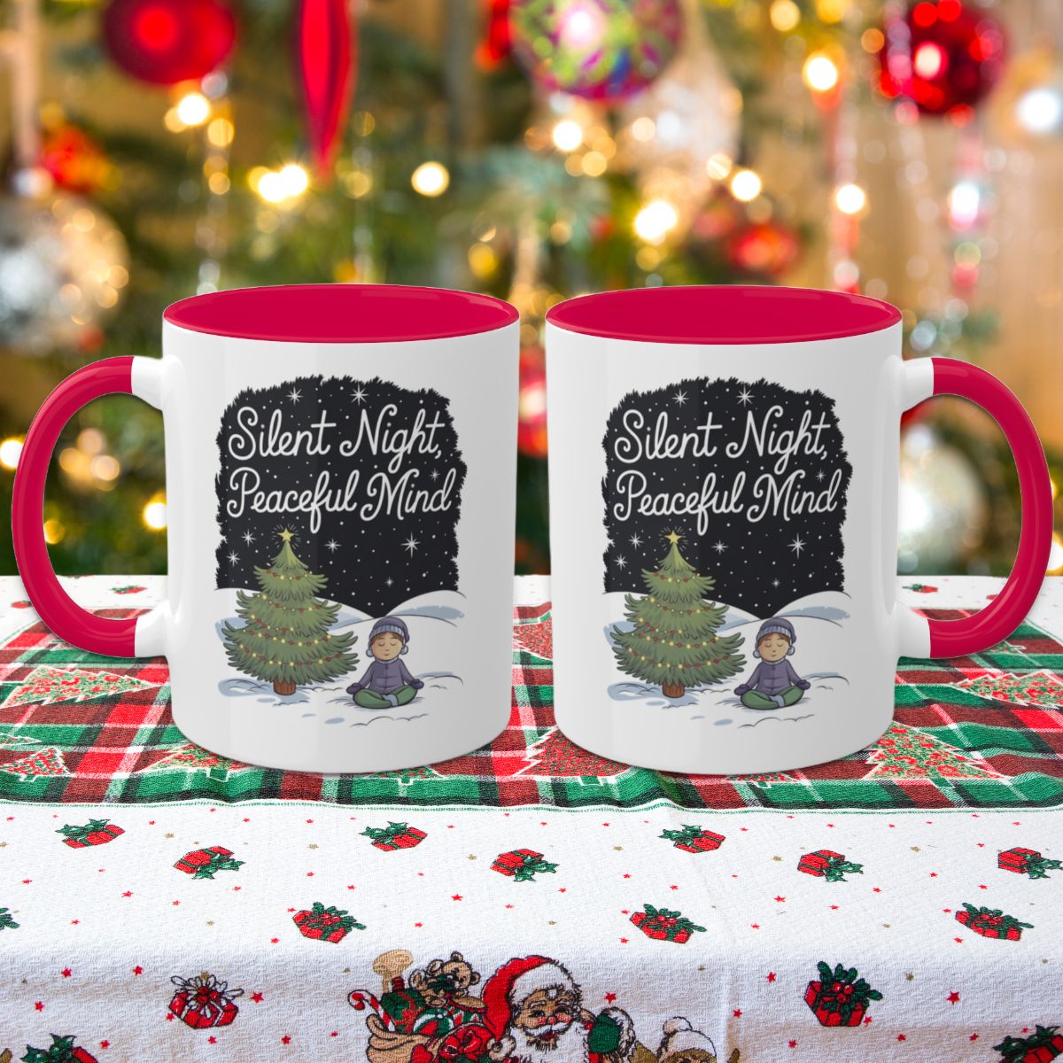 Silent Night, Peaceful Mind - Colorful Christmas Mugs, 11oz