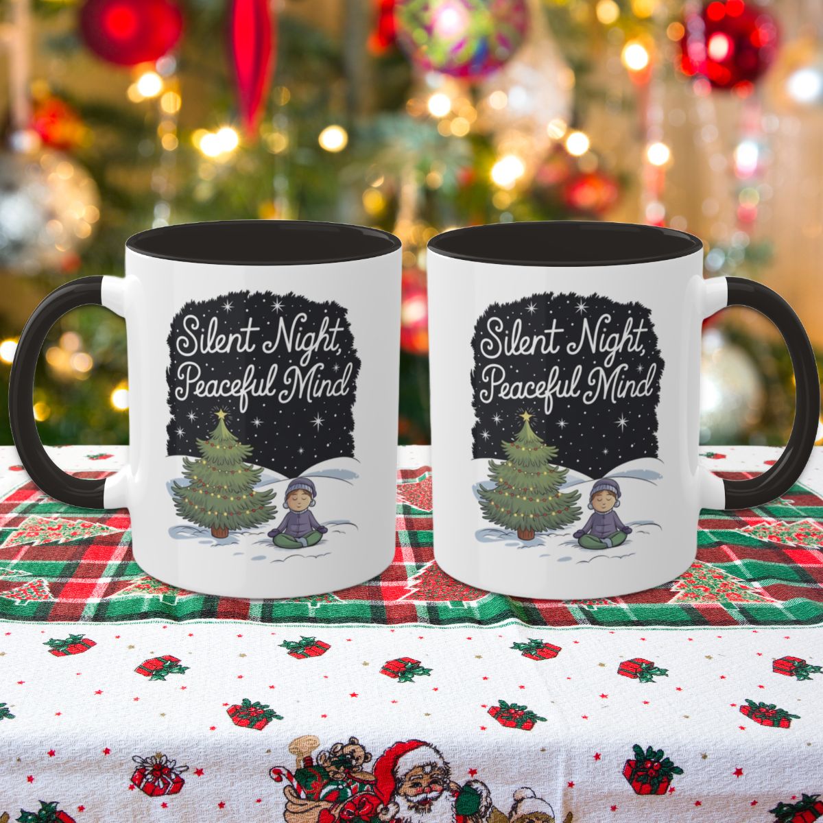 Silent Night, Peaceful Mind - Colorful Christmas Mugs, 11oz