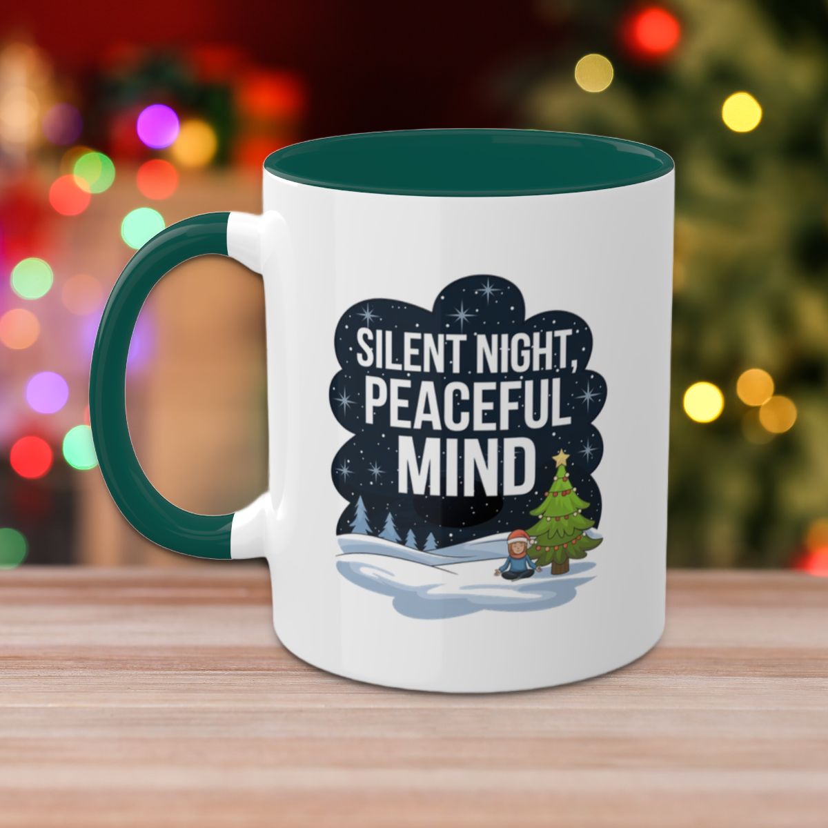 Silent Night, Peaceful Mind - Colorful Christmas Mugs, 11oz