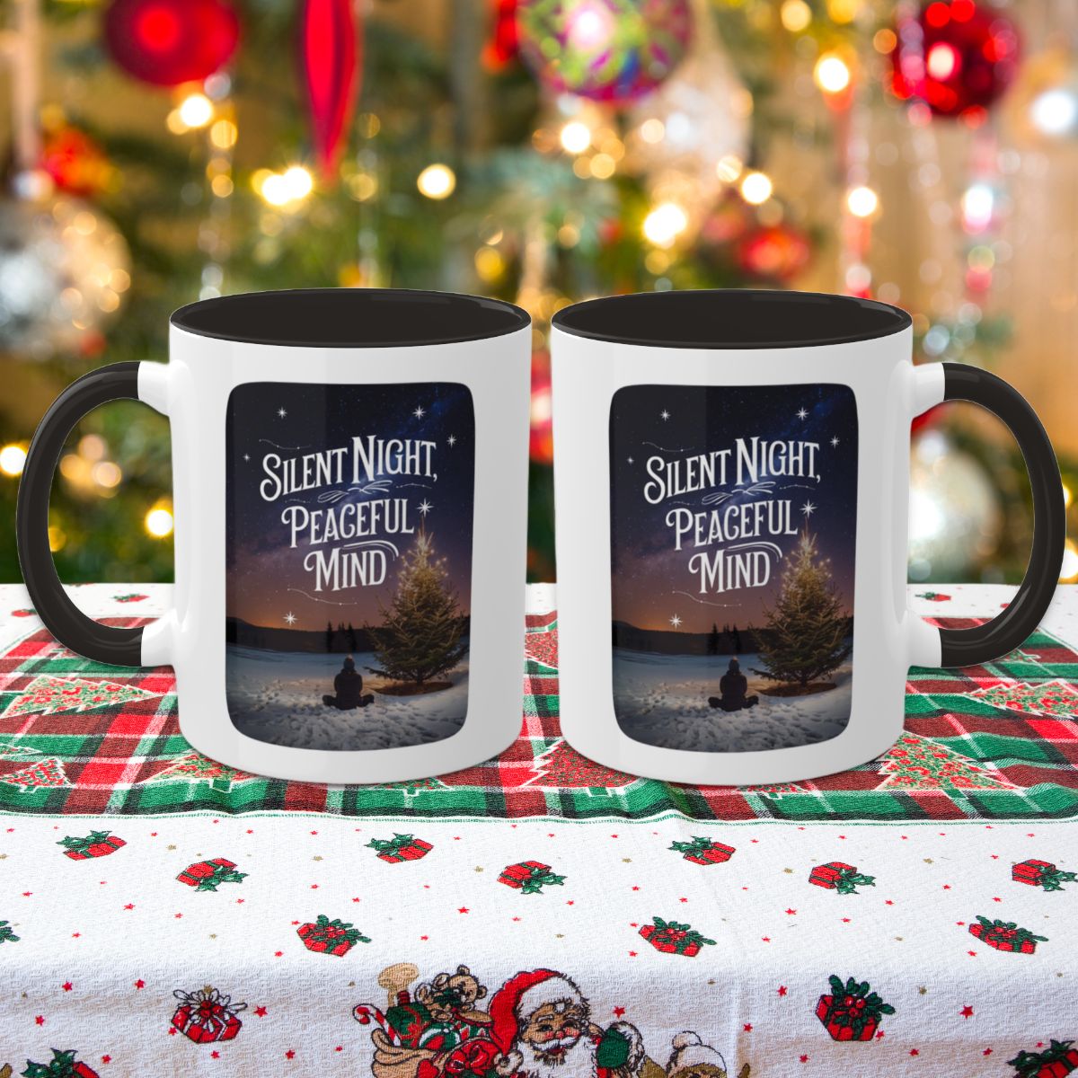 Silent Night, Peaceful Mind - Colorful Christmas Mugs, 11oz
