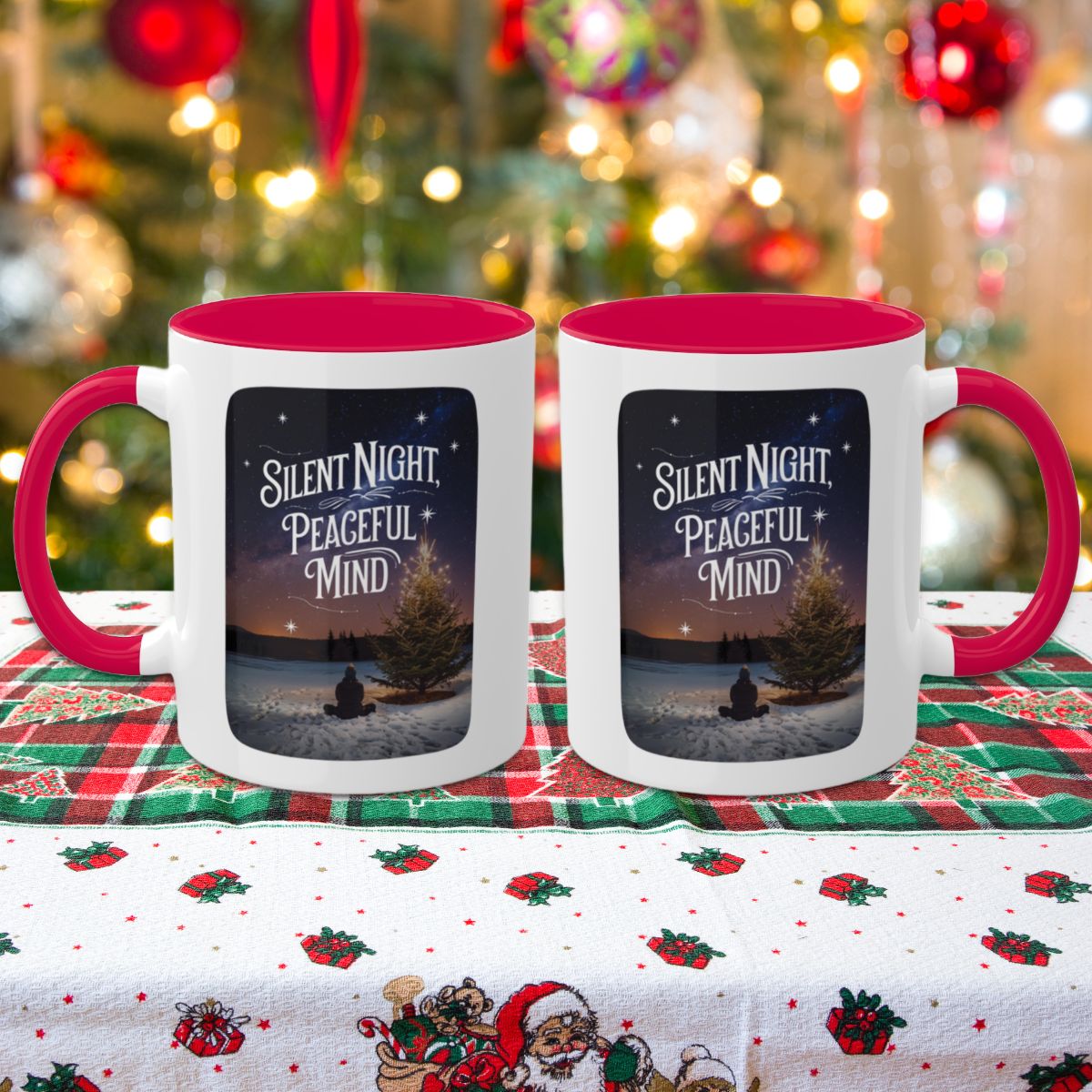 Silent Night, Peaceful Mind - Colorful Christmas Mugs, 11oz