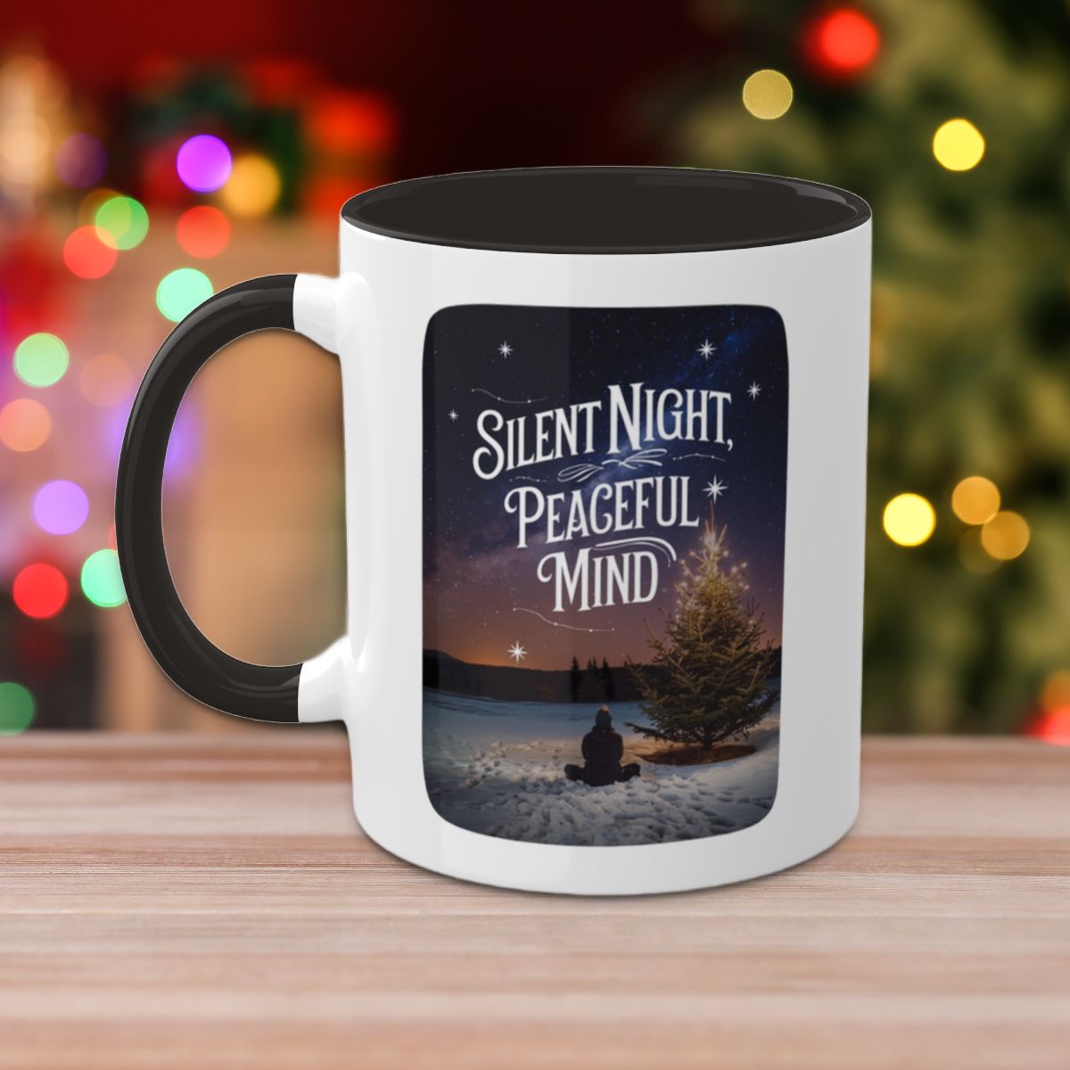 Silent Night, Peaceful Mind - Colorful Christmas Mugs, 11oz