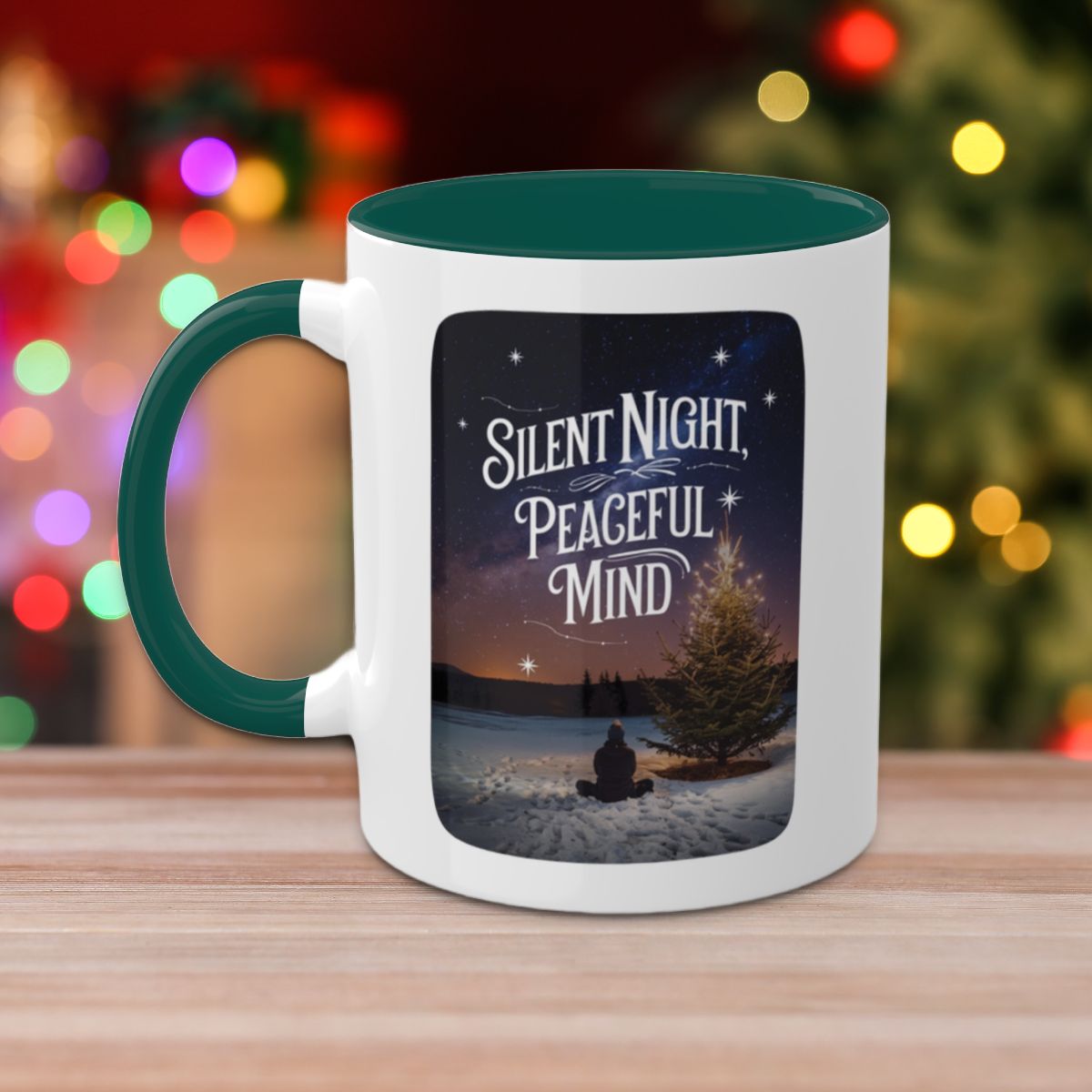 Silent Night, Peaceful Mind - Colorful Christmas Mugs, 11oz