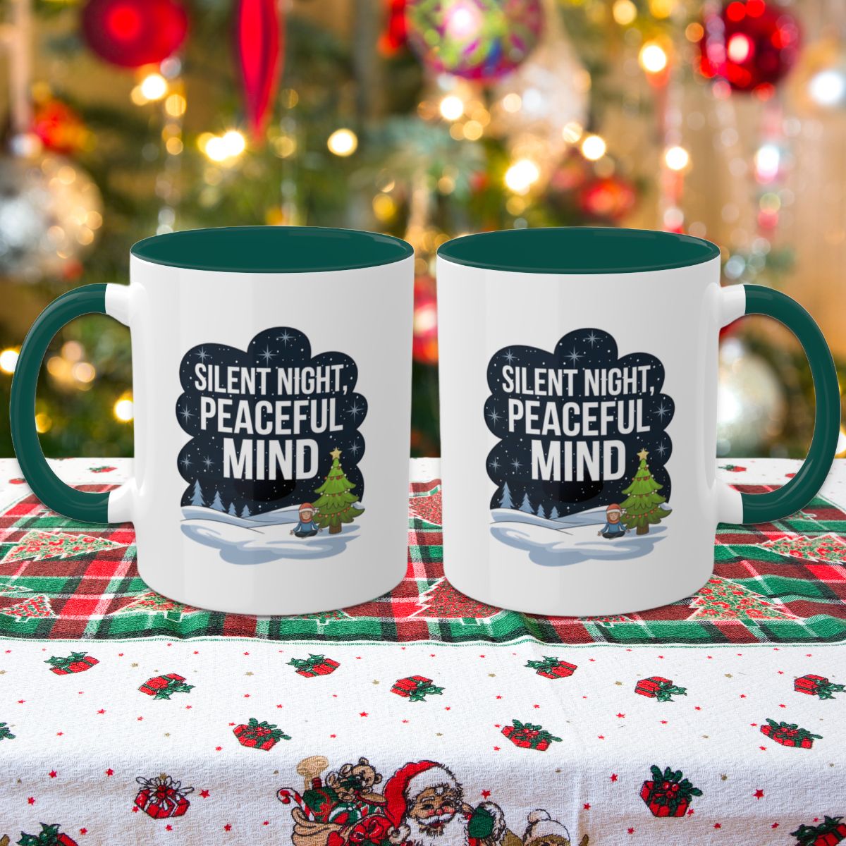 Silent Night, Peaceful Mind - Colorful Christmas Mugs, 11oz