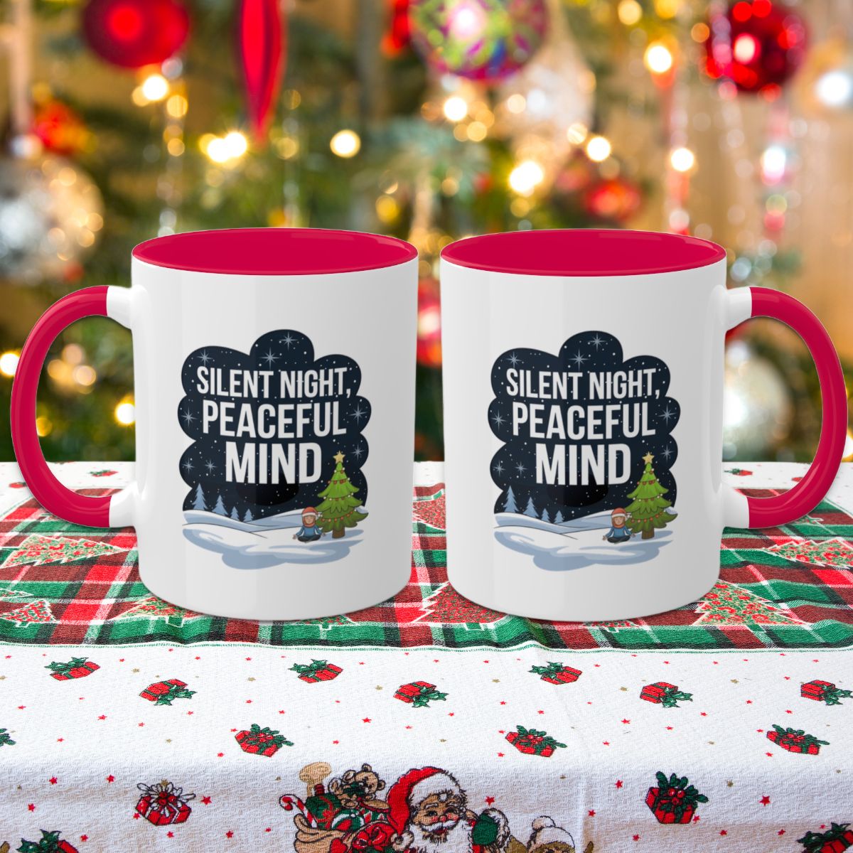 Silent Night, Peaceful Mind - Colorful Christmas Mugs, 11oz