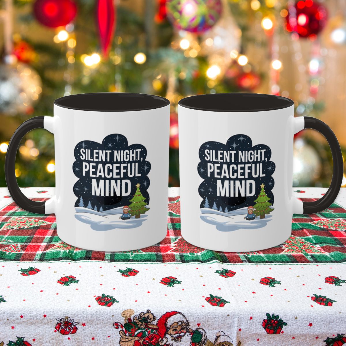Silent Night, Peaceful Mind - Colorful Christmas Mugs, 11oz
